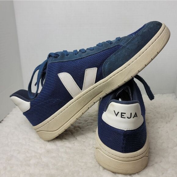 VEJA V-12 B-Mesh Sneaker Mens' Size 12.5 Navy Blue White Breathable Shoes - Picture 5 of 10